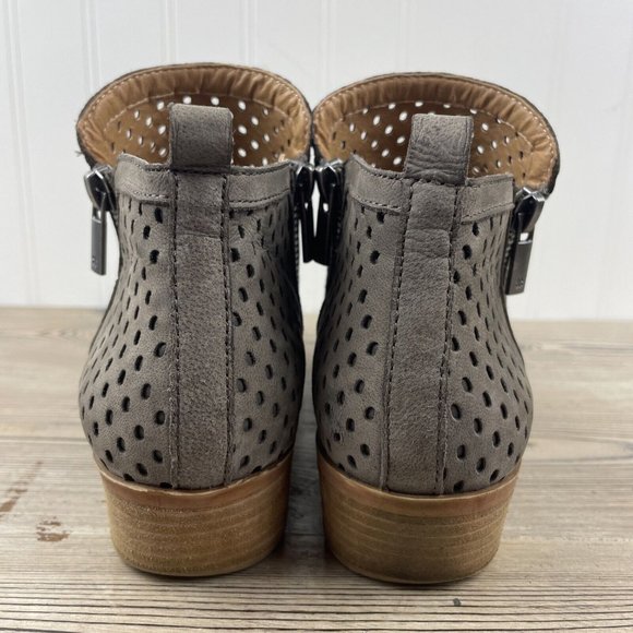 LUCKY BRAND Women's Basel Perforated Dark Stone Leather Ankle Booties Size 6.5M - Picture 8 of 9